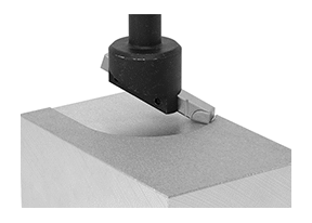 Fly cutter showing single cutting arm and swept cutting diameter